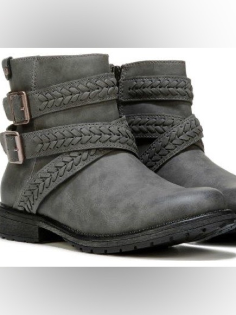 Roxy Braided Strap Ankle Boots in Gray